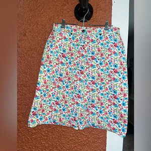 David N Sport Size 12 Bright Floral Cotton Two Pocket Twill Straight Skirt